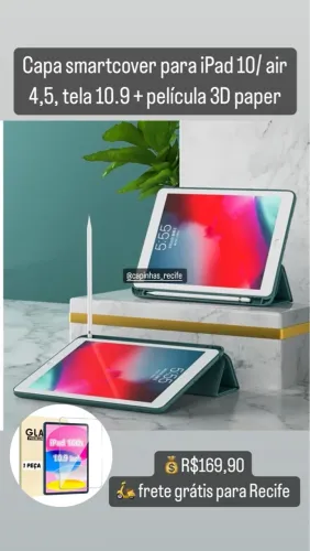 Capa ipad 10/11 air 4/5/6 + película 3D paper 