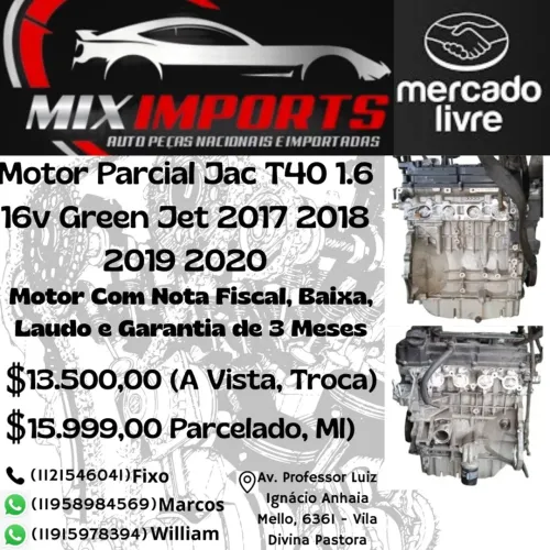 Motor parcial Jac T40 1.6 16v 2017 2018 2019 2020