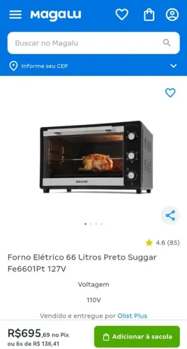 FORNO ELÉTRICO 66 LITROS 