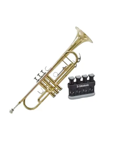KIT Trompete Condor Ctr135 Dourado + Exercitador de Mão Daddario Pwvg01