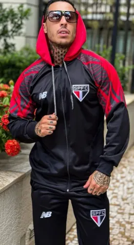 Conjunto Agasalho  Adulto  São Paulo SPFC New Balance - Preto/Vermelho