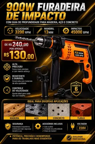 Furadeira de Impacto Profissional 900W