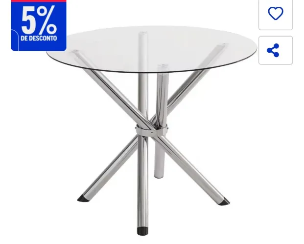 Mesa inox redonda com c/ vidro + 4 cadeiras 