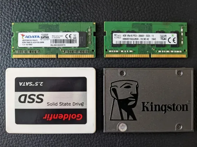 Kit 2 SSDs 256GB (Kingston + Goldenfir) + 8GB RAM DDR4 (2x4GB 2666MHz Notebook)