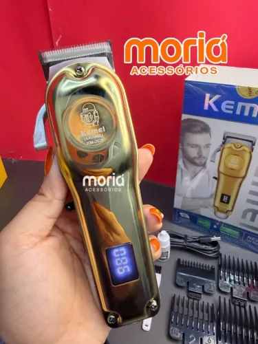 Máquina de Cortar Cabelo Kemei KM-2628 Profissional Recarregável Gold Visor Led