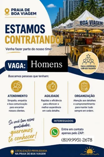 Vaga pra trabalhar em boa viagem