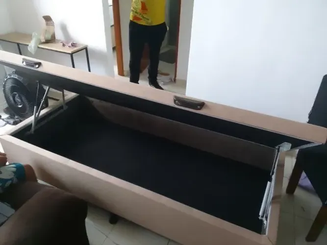Baú Solteiro Bege Suede