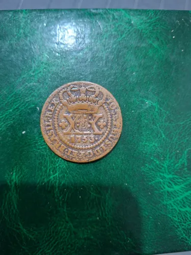 Moeda - Brasil 40 reis, Contramarca em 20 Réis 1753<br><br>1753