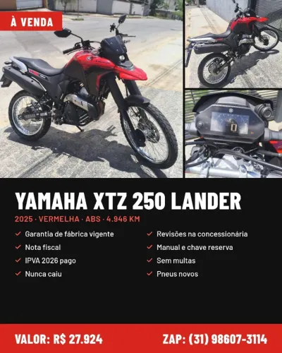 Yamaha XTZ 250 Lander 2025 - 4.946 km - Garantia de fábrica