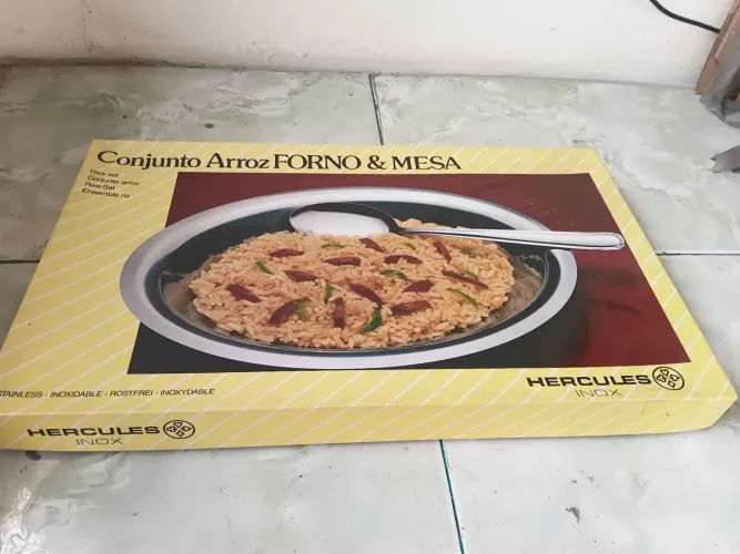 Conjunto arroz forno e mesa em aço inox 