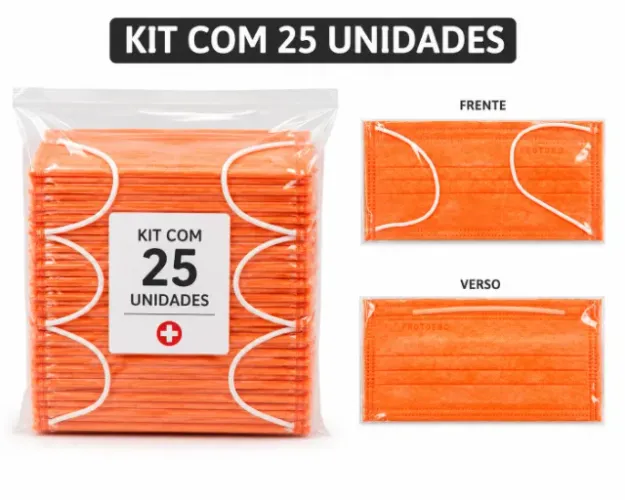 Máscara Descartável Laranja Protdesc Kit com 25 Unidades