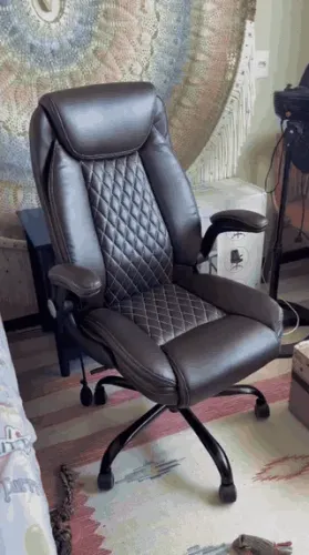 Cadeira de Escritório Seevoo Seminova - Couro PU Marrom, Encosto Alto, Ergonômica