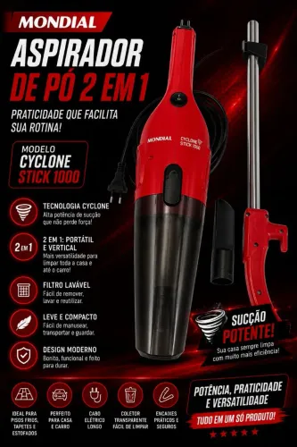VENDE-SE Aspirador de Pó Mondial Cyclone Stick 1000 - Potência e Praticidade!