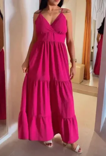 Vestido rosa longo
