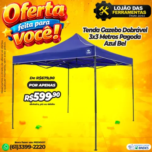 Tenda Gazebo Dobrável 3x3 Metros Pagoda Azul Bel 