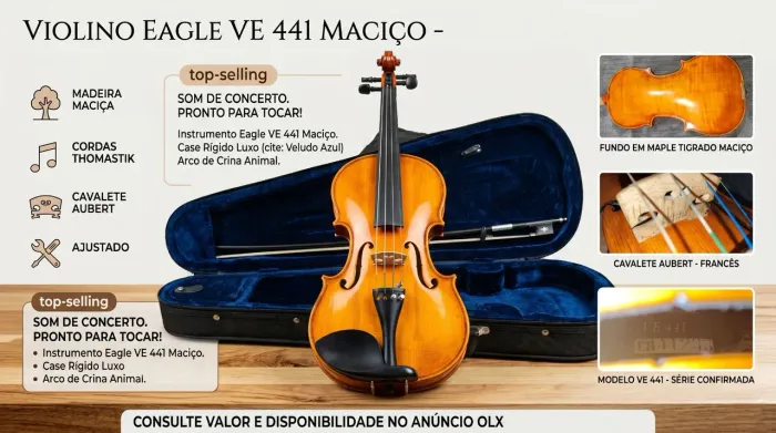 Violino Eagle VE 441 (Maciço) Ajustado + Cordas Thomastik + Cavalete Aubert