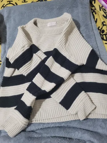 Blusa tricô bege com preto G Renner