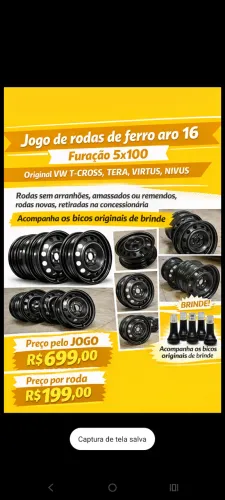 JOGO DE RODAS ARO 16 FURAÇÃO 5X100 ORIGINAIS VW POLO / T-CROSS/NIVUS/TERA/JETTA