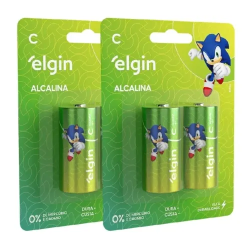 Pilha Alcalina Média Elgin com 2 unidades Tipo C