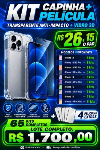 65 Kits Capinha + Película para Iphone - Novos