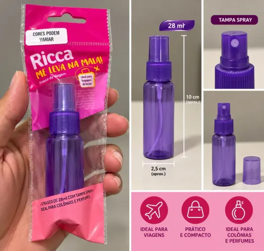 Frasco de Viagem Ricca 28ml com Tampa Spray - Roxo