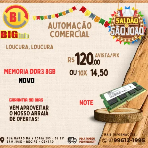 Memória para Notebook DDR3 8GB 1333MHz/1600Mhz