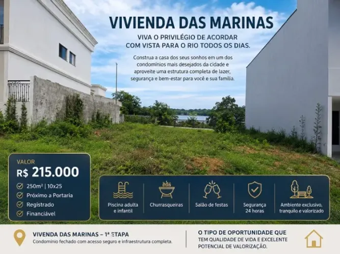 Terreno 250m² na Vivenda das Marinas | Vista para o Rio