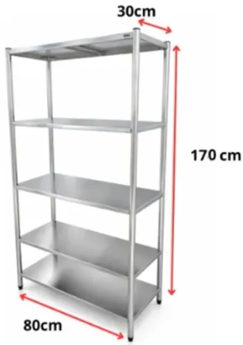 ESTANTE AÇO INOX INDUSTRIAL 5 PRATELEIRAS 80X30X170CM