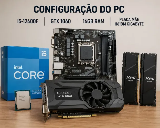 Kit pc gamer i5-12400F gtx 1060 placa mãe h610m 16gb ram