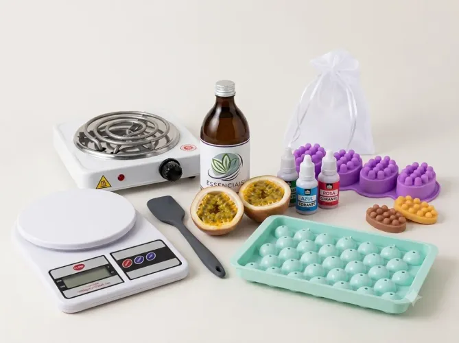 Kit Completo para Saboaria - Moldes, Base, Essência e Acessórios