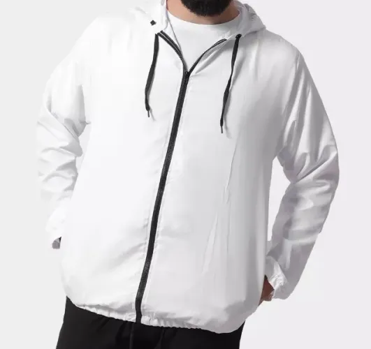 Jaqueta Corta Vento Masculina Com Zíper Branco Não Impermeável