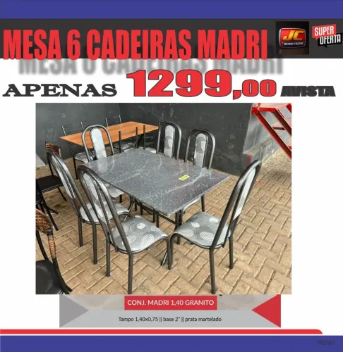 MESA 6 CADEIRAS MADRI 1,40CM