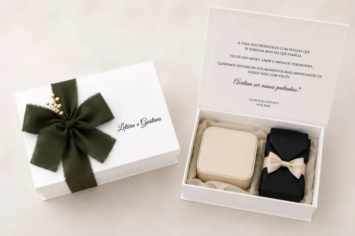 Caixa convite para padrinhos de casamento