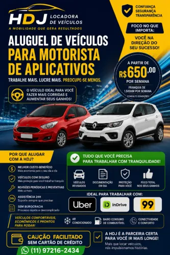 LOCAÇÃO DE VEICULOS PARA UBER E 99