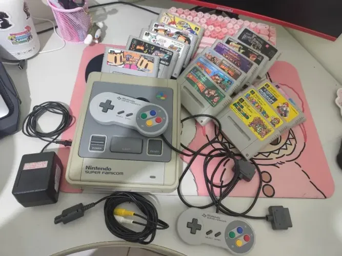Coleção RARA Super Famicom SHVC-001 Original Japonês + Super Nintendo Baby + 15 Jogos