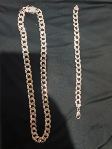 CONJUNTO DE PRATA, CORDÃO 14MM PULSEIRA 13MM