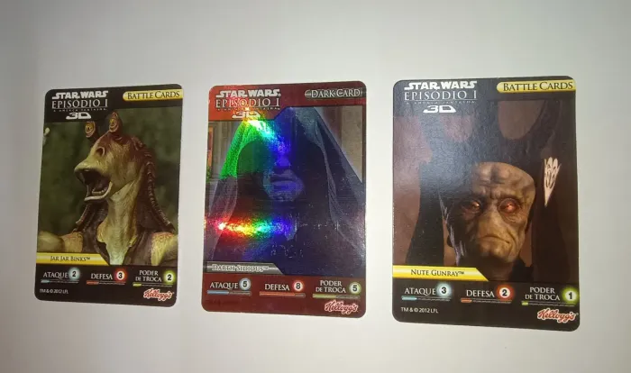 3 Cards coleção Star Wars Episódio I: A Ameaça Fantasma 3D Kellogg's 2012