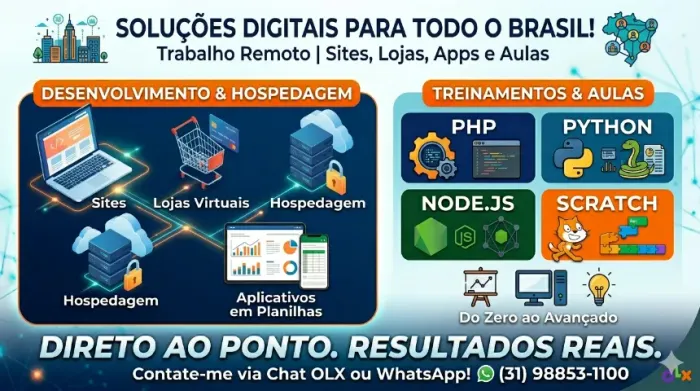 Sites, Aplicativos, Lojas Virtuais, Aulas Informática PHP/Laravel, Lógica Programação