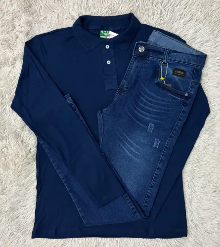 Kit Camisa Polo e Calça Jeans