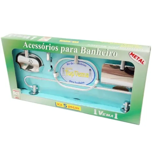 Jogo de Acessórios para Banheiro 5 Peças Cromado - Vema