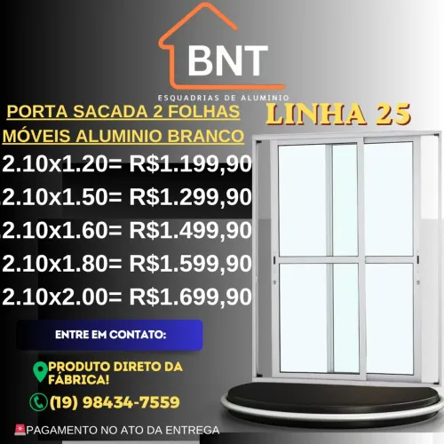 PORTA SACADA 2 FOLHAS MÓVEIS ALUMINIO BRANCO 2.10X1.20