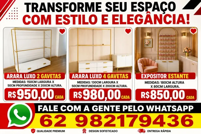 Estantes industriais no MDF a partir de 540.00 araras para roupas a partir de 800.00