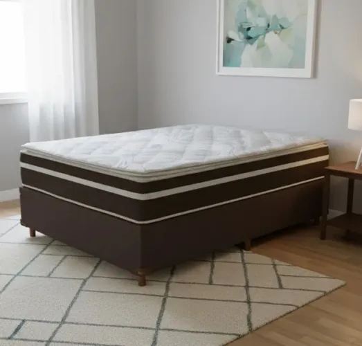 Colchão Casal Confort Lux D33 Molas Ensacadas + Base Box Marrom