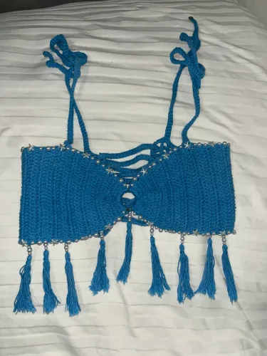 cropped de crochê azul artesanal, super delicado ?