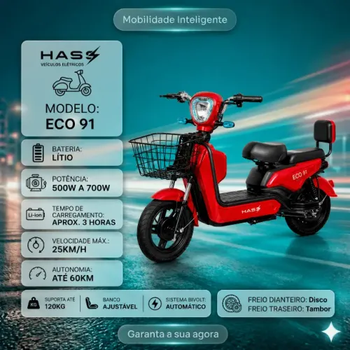 Moto Elétrica HASS ECO 91 500W/700W | Bateria de Lítio | Sem CNH | Nova