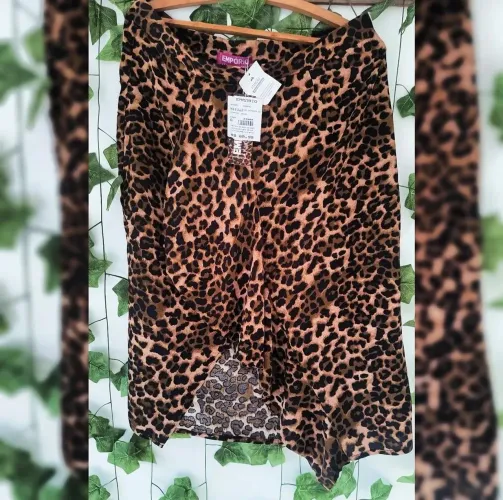 Saia Midi Animal Print Onça - Babados e Fenda