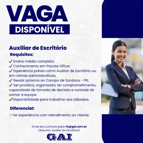 Vaga: Auxiliar de Escritório