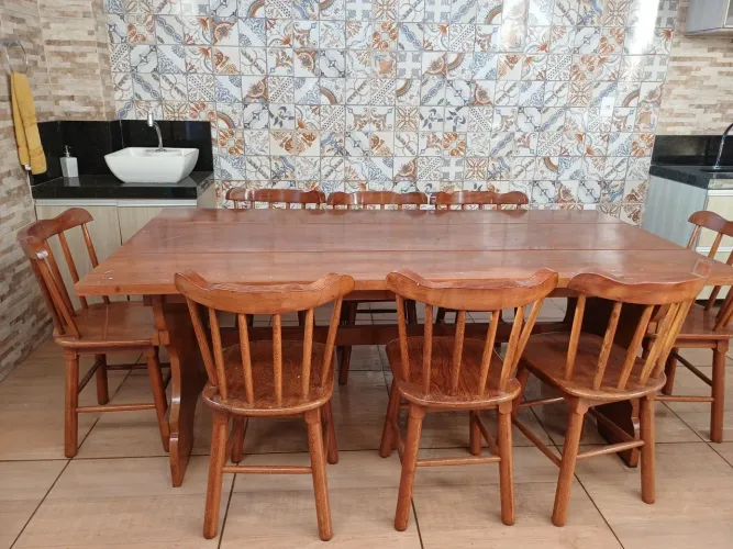 Conjunto de mesa com 8 cadeiras pura, pesada, com vidro,para área gourmet 