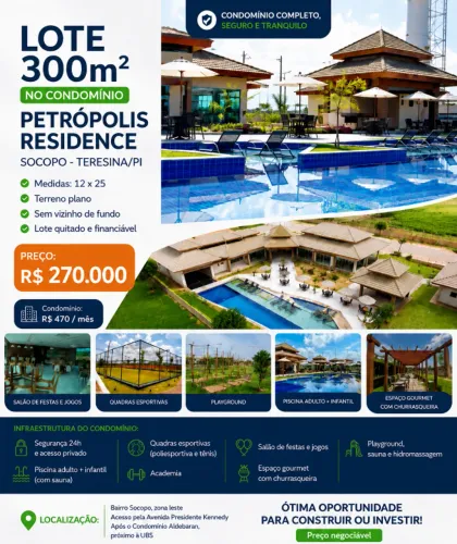 Lote 300m2 condomínio Petrópolis