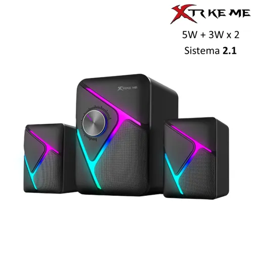 Mini Caixa de Som Gamer 2.1 RGB Stereo para PC e Notebook - Xtrike-ME